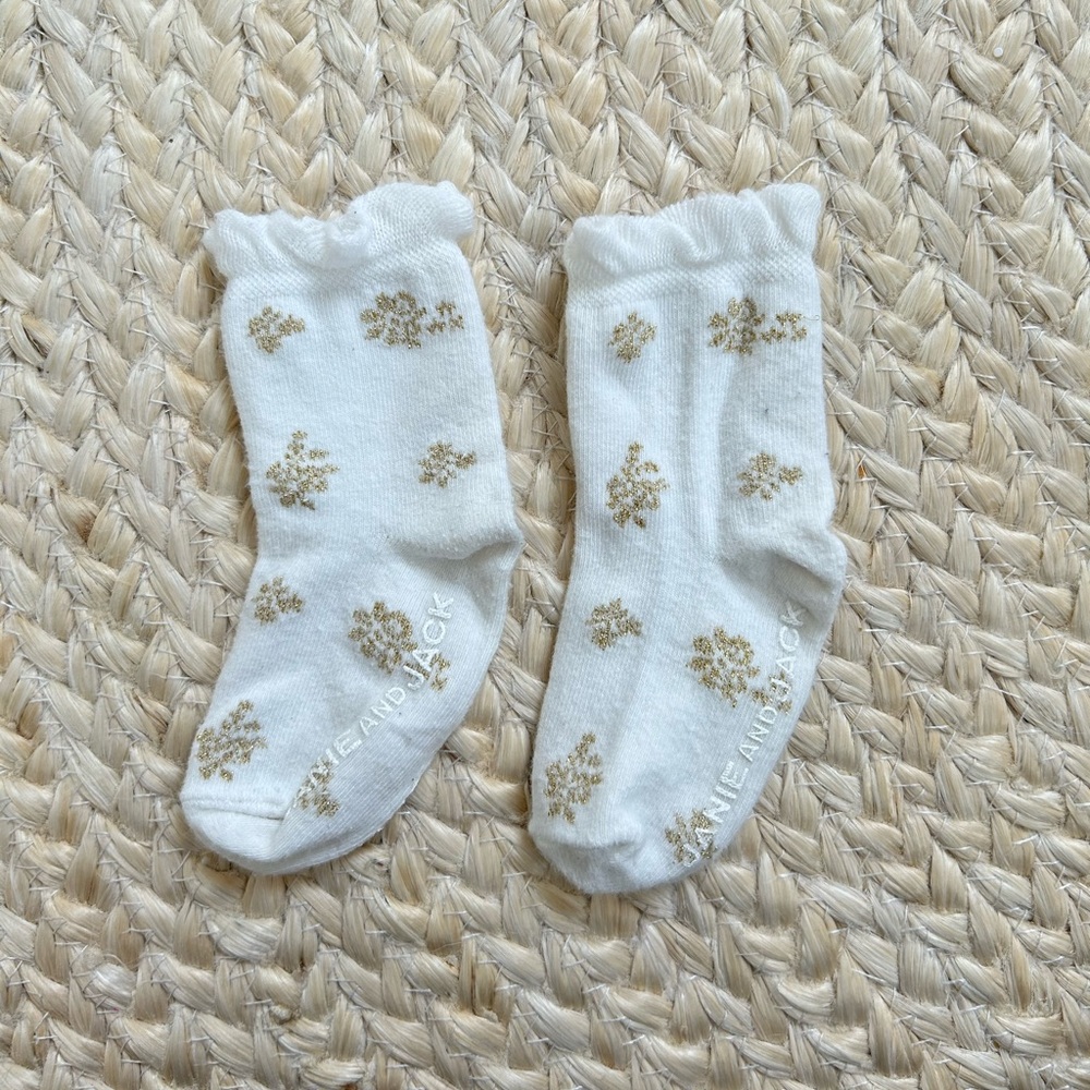 Janie and jack baby toddler girl glitter white flower Socks ruffle trim 12-24